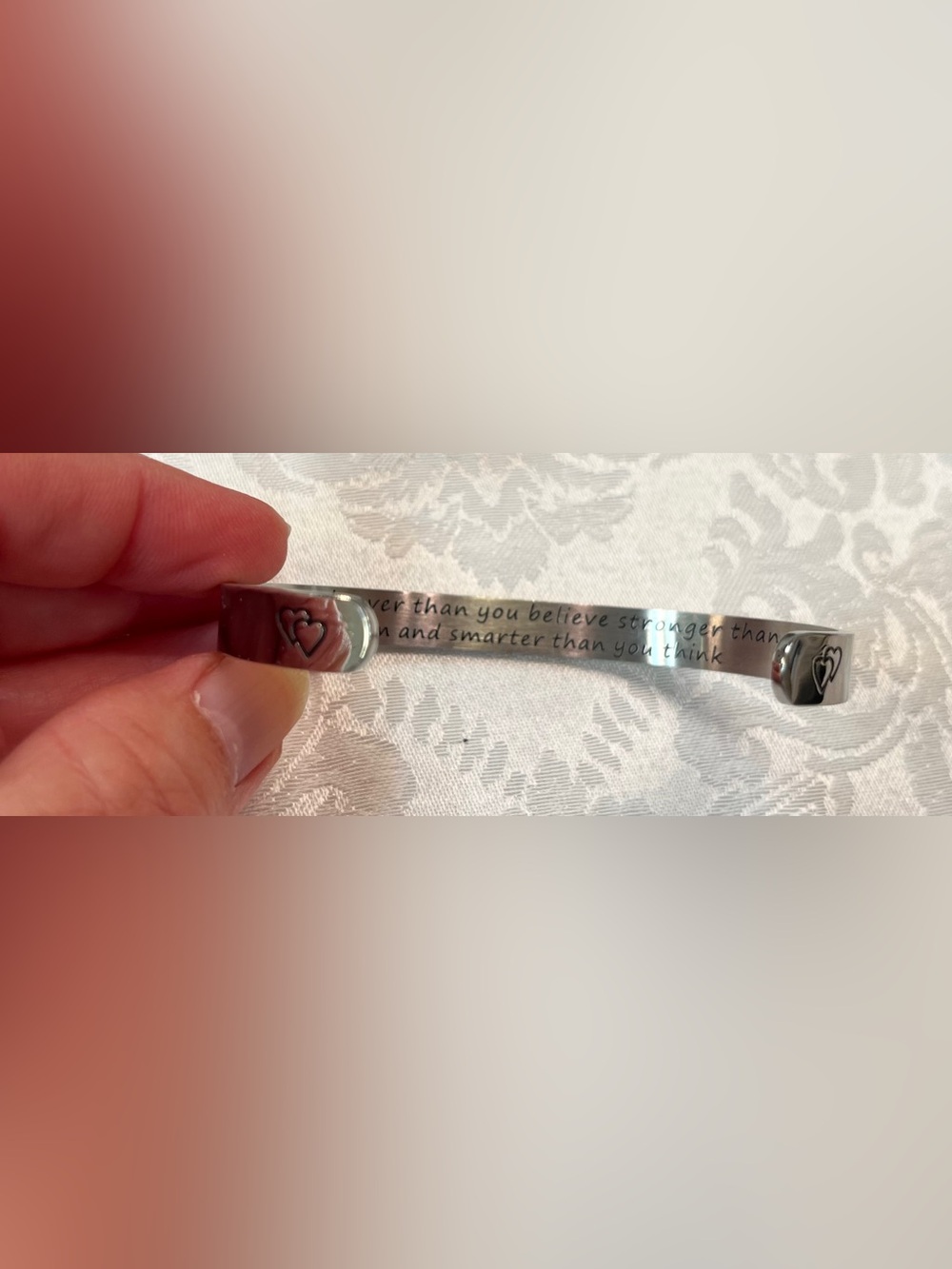 Inspirational Cuff Bracelet Silver Tone “You Are Braver, Stronger, Smarter” - Picture 4 of 5